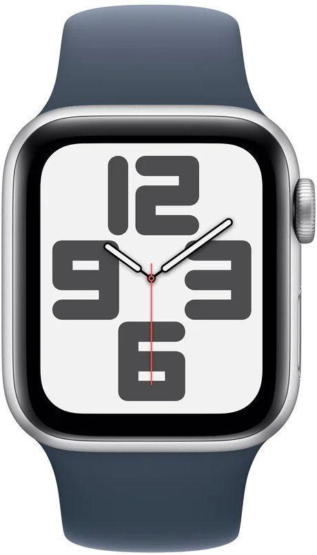 Apple Watch SE 2nd Gen (2022) (GPS) - 32GB - 44mm - Silver Aluminum Case with Storm Blue Rubber Sport Band - Small/Medium Size