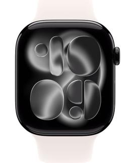 Apple Watch Series 11 (Cellular + GPS) - 64GB - 46mm - Jet Black Aluminum Case with Light Blush Silicone Sport Band - S/M Size