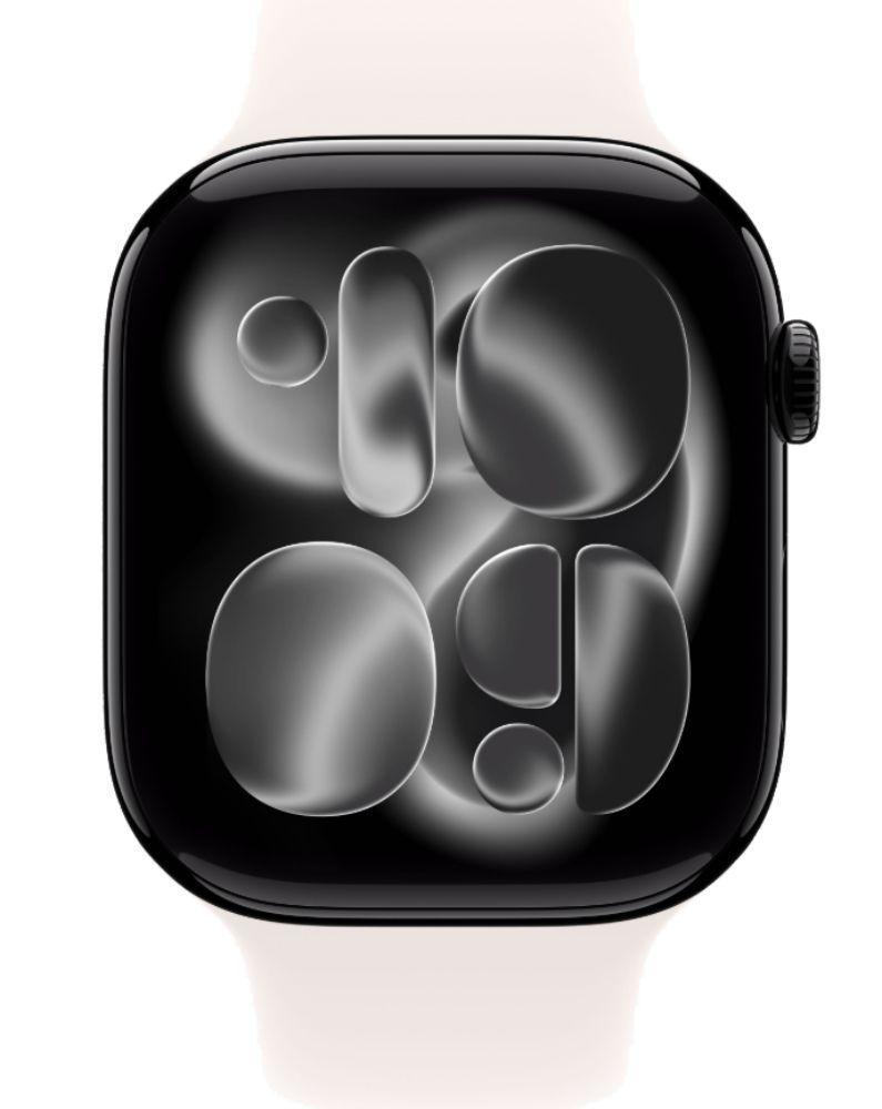 Apple Watch Series 11 (Cellular + GPS) - 64GB - 46mm - Jet Black Aluminum Case with Light Blush Silicone Sport Band - S/M Size