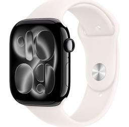 Apple Watch Series 11 (Cellular + GPS) - 64GB - 46mm - Jet Black Aluminum Case with Light Blush Silicone Sport Band - S/M Size