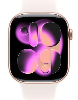 Apple Watch Series 11 (GPS) - 64GB - 46mm - Rose Gold Aluminum Case with Light Blush Silicone Sport Band - S/M Size