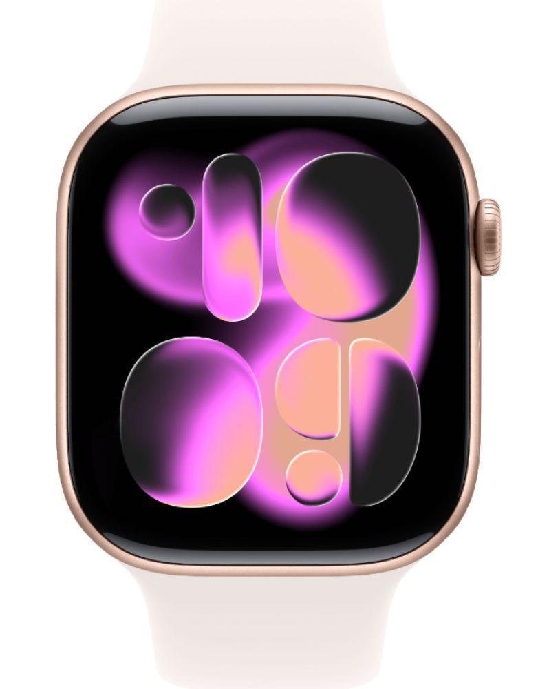 Apple Watch Series 11 (GPS) - 64GB - 46mm - Rose Gold Aluminum Case with Light Blush Silicone Sport Band - S/M Size