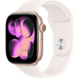 Apple Watch Series 11 (GPS) - 64GB - 46mm - Rose Gold Aluminum Case with Light Blush Silicone Sport Band - S/M Size