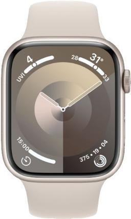 Apple Watch Series 9 (Cellular + GPS) - 64GB - 45mm - Starlight Aluminum Case with Starlight Rubber Sport Band - Small/Medium Size