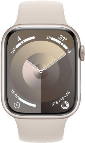 Apple Watch Series 9 (Cellular + GPS) - 64GB - 45mm - Starlight Aluminum Case with Starlight Rubber Sport Band - Small/Medium Size