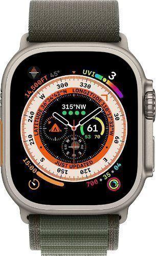 Apple Watch Ultra (Cellular + GPS) - 32GB - 49mm - Titanium Titanium Case with Green Rubber Alpine Loop Band - Medium Size