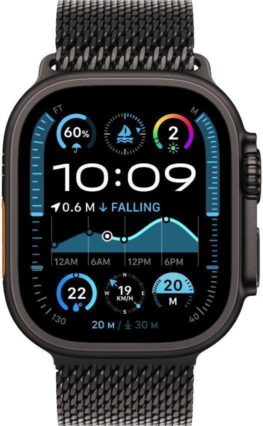 Apple Watch Ultra 2 (Cellular + GPS) - 64GB - 49mm - Black Titanium Case with Black Textile Titanium Milanese Loop Band - Medium Size