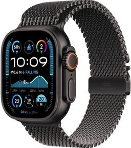 Apple Watch Ultra 2 (Cellular + GPS) - 64GB - 49mm - Black Titanium Case with Black Textile Titanium Milanese Loop Band - Medium Size
